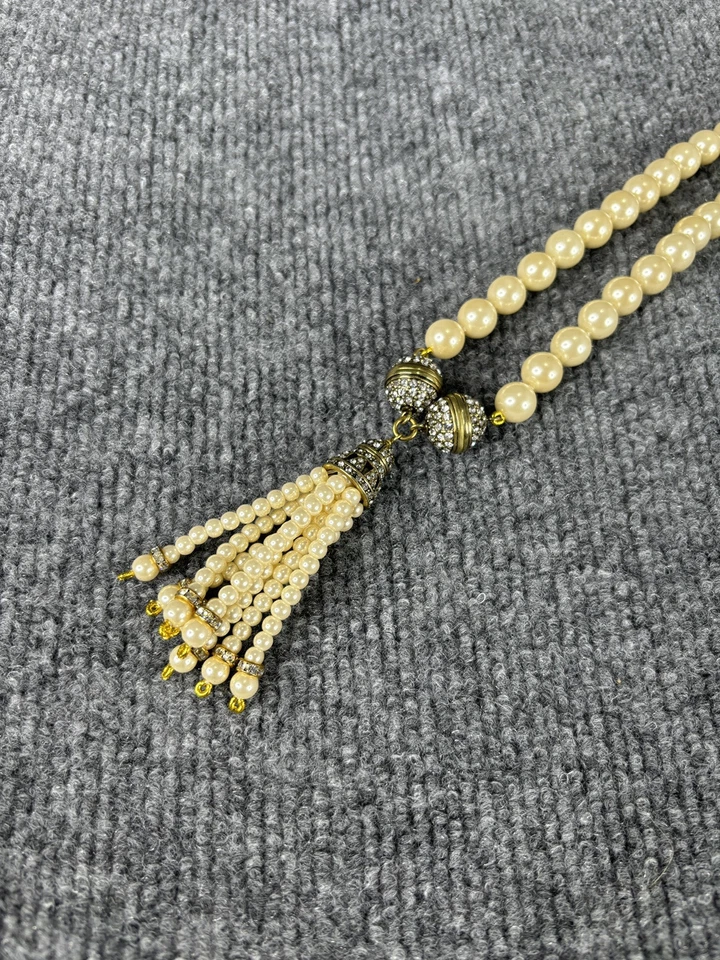 Heidi Daus Necklace Gold Tone Crystal Faux Pearl Have It Your Way 36" With Box - Image 4 of 4