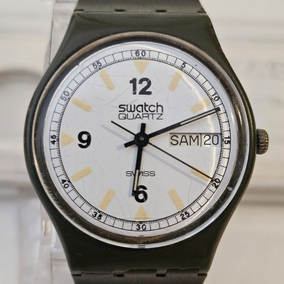 Vintage SWATCH UHR ''UNKNOW'' gebraucht erste Serie 34mm 1993 Unisex läuft