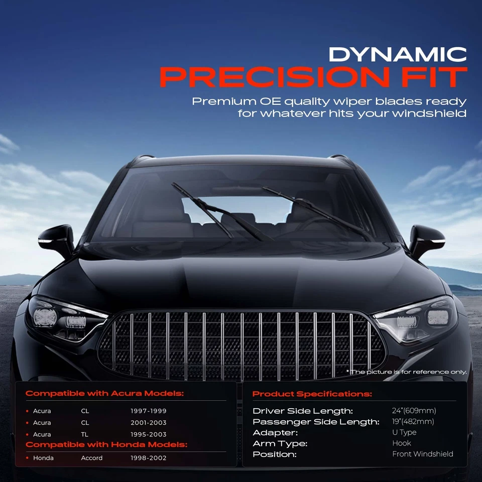 2x Limpiaparabrisas delantero 24" y 19" para Honda Accord 1998-2002 Acura TL Foto 2 de 4