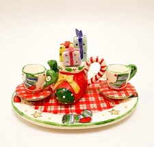 Artisan Hand Painted Christmas Tea Set Dollhouse Miniature 