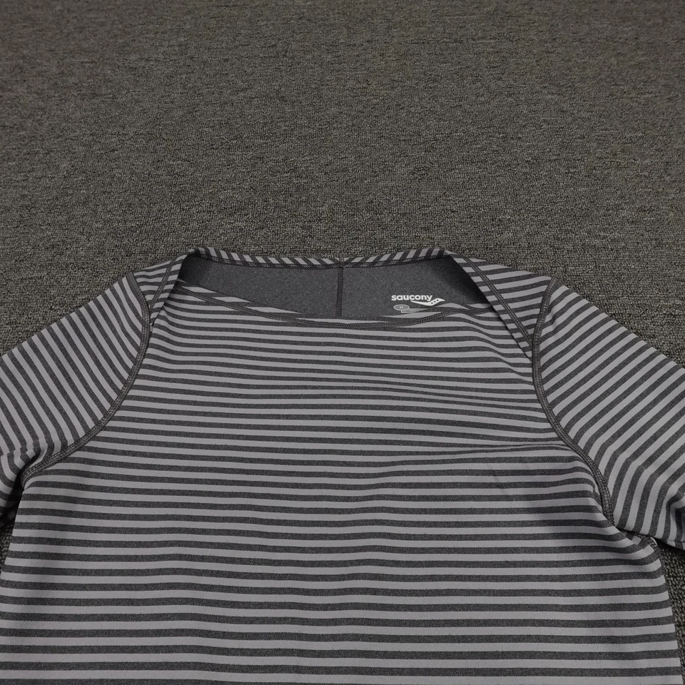 Saucony Shirt Womens Medium Gray Striped Long Sleeve Running Athletic Top Active - Image 2 of 4