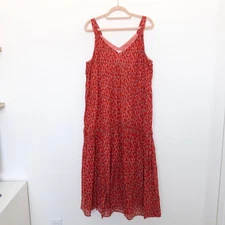 Joie Womens Maxi Dress Size L Red Sleeveless V Neck Tiered Boho Chic Summer