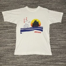 Vtg 80s Hong Kong Golden Ship Elastic Short Sleeve Shirt Size Medium Souvenir