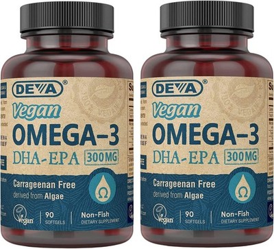 DEVA Vegan DHA-EPA Nutritional Supplement Non-Fish Derived from Algae 300 mg ...