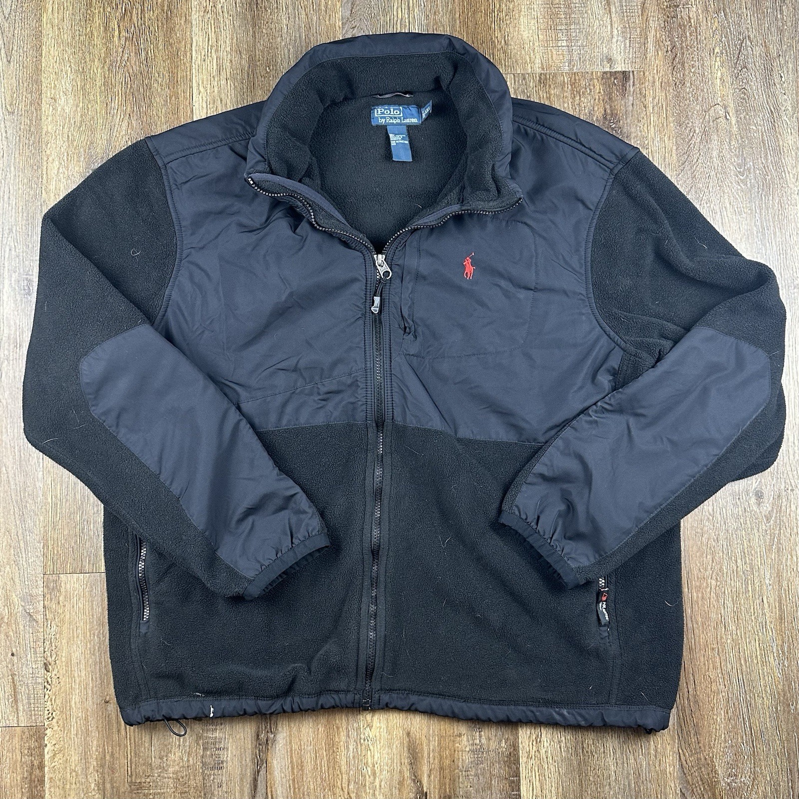 Polo Ralph Lauren taglia XXL full zip Polartec giacca pile nero cappuccio nascosto pony