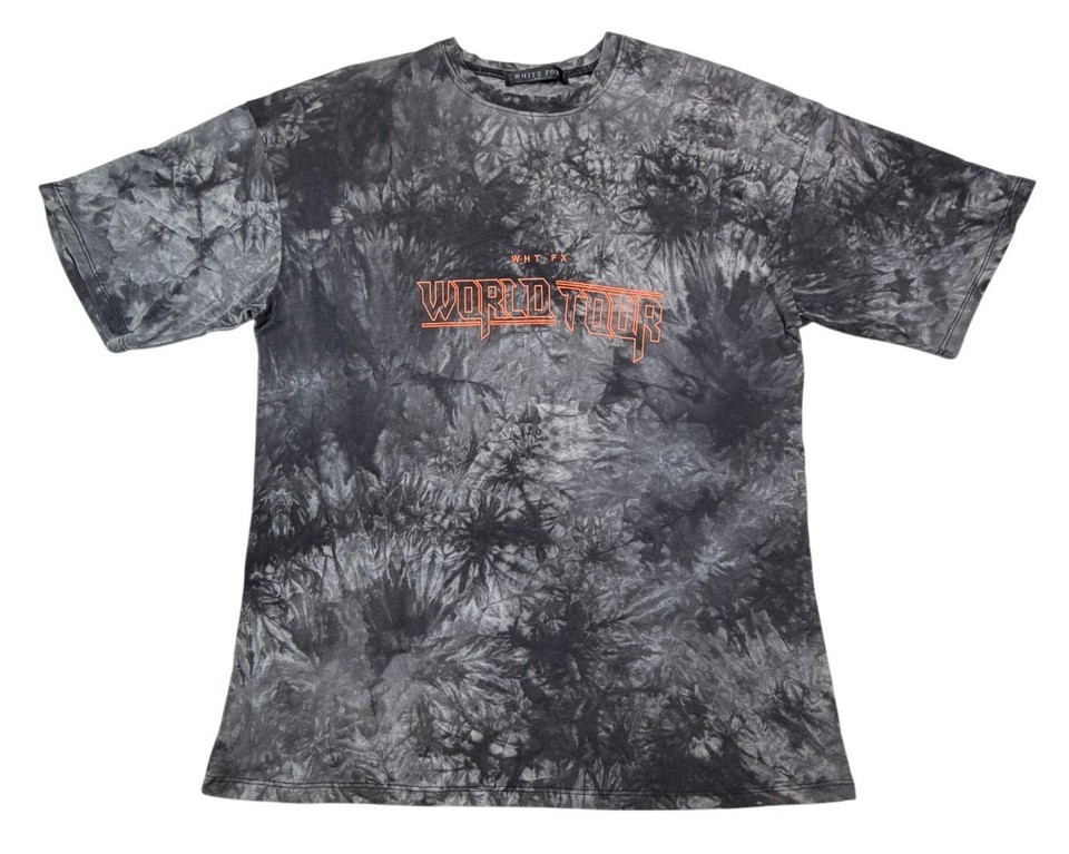 WHITE FOX  World Tour Tee Grey Tie Dye Graphic T-Shirt Streetwear Unisex S/M