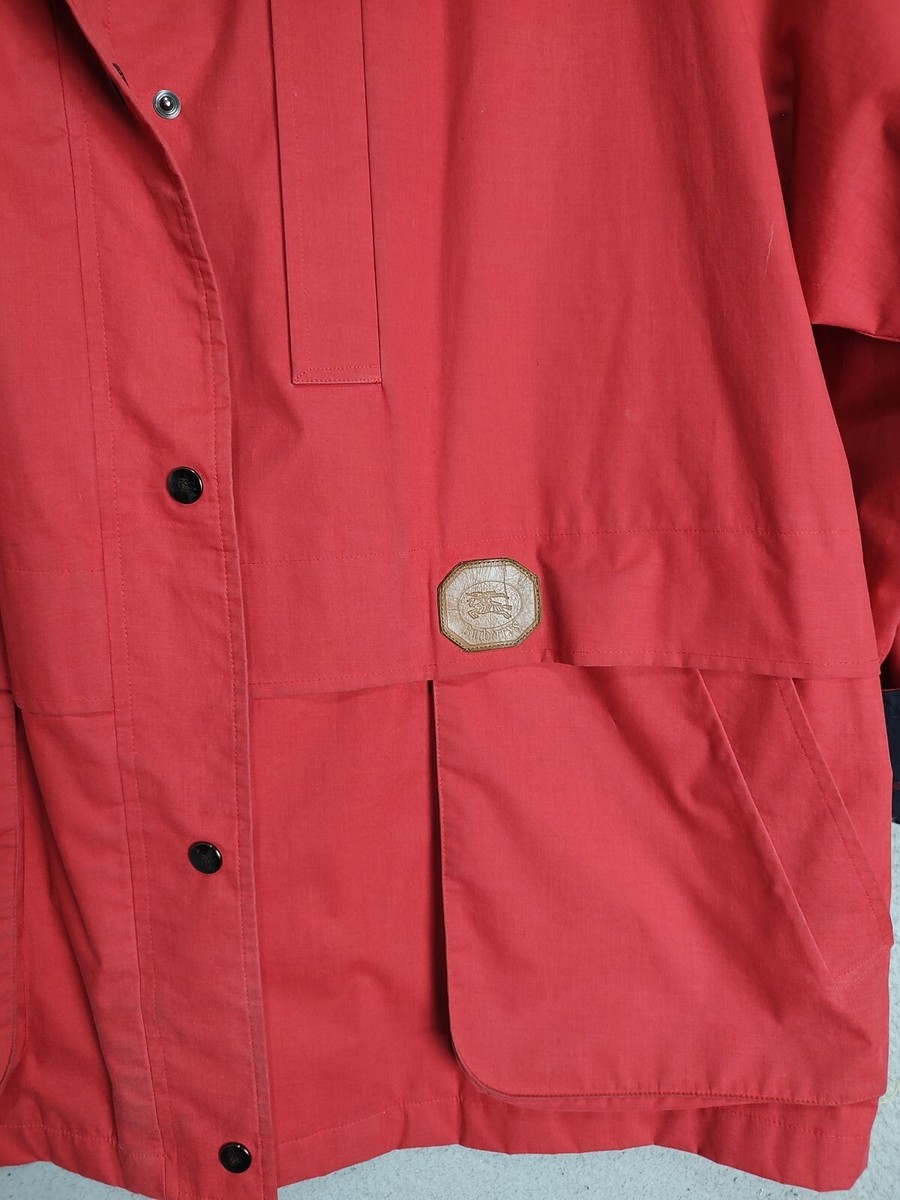 BURBERRY フード付きレッドジャケット 42 Burberry Jacket Adult Large Red Hooded Snap Front Classic