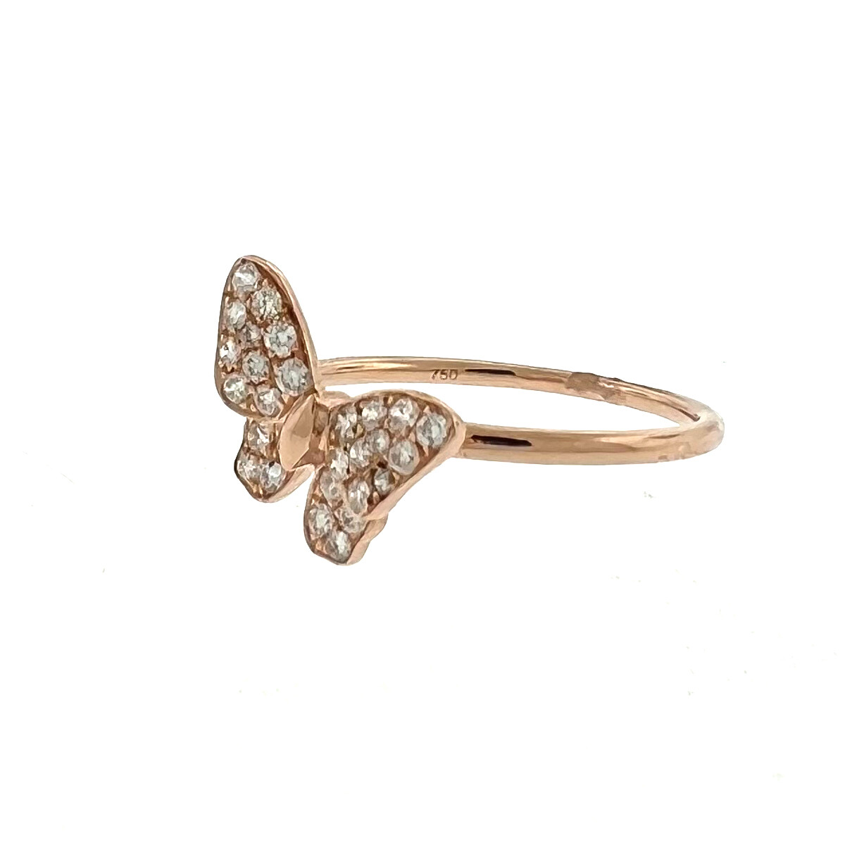18k Rose Gold Diamond Butterfly Stackable Ring TC… - image 3