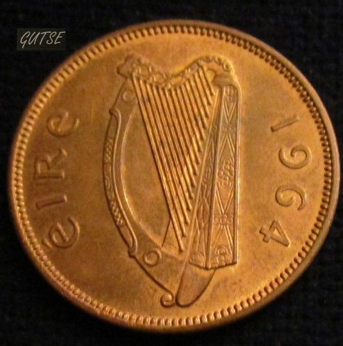 *GUTSE* IRLANDA, 1/2 PINGIN (1/2 PENNY) 1964, CERDA CON CRIAS, SIN CIRCULAR. - Imagen 2 de 2