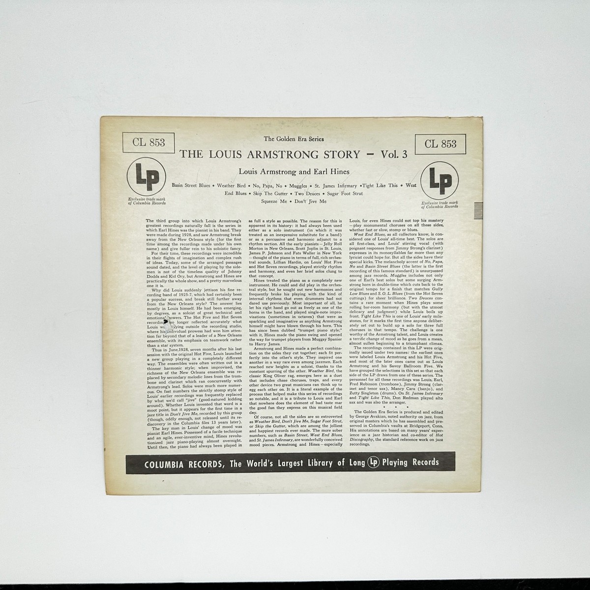 米LP Louis Armstrong, Earl Hines Louis Armstrong Story  Volume 3 CL853 COLUMBIA /00260 Louis Armstrong And Earl Hines - The Louis Armstrong Story
