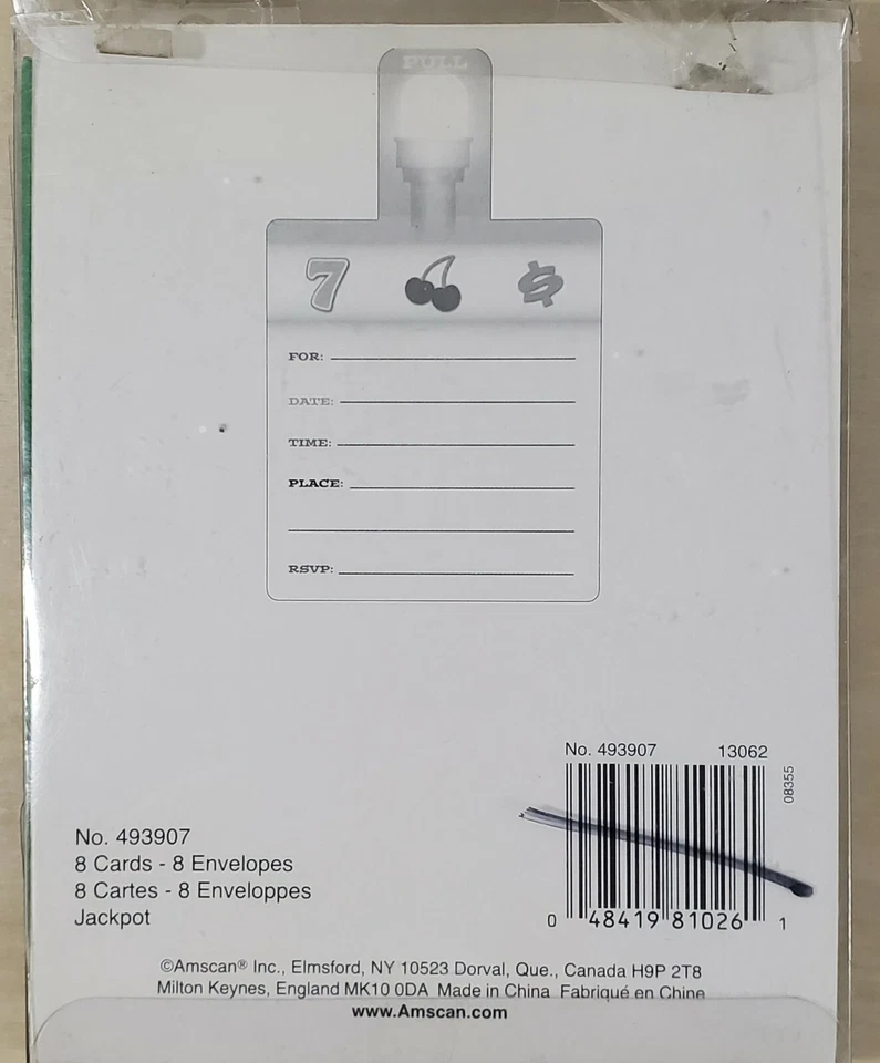 Party Invitations Casino Theme 8 Count With Envelops Novelty - Image 2 of 4