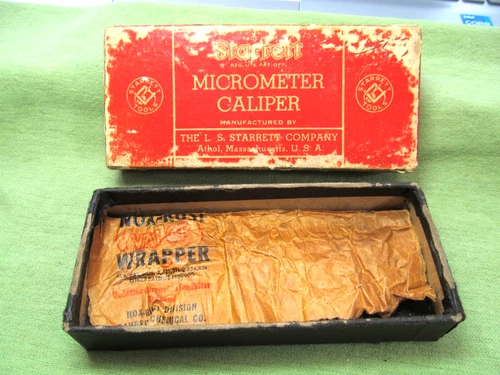 Vtg. L.S. Starrett Micrometer Caliper Box ONLY w/Wrapper Paper & Felt Liner