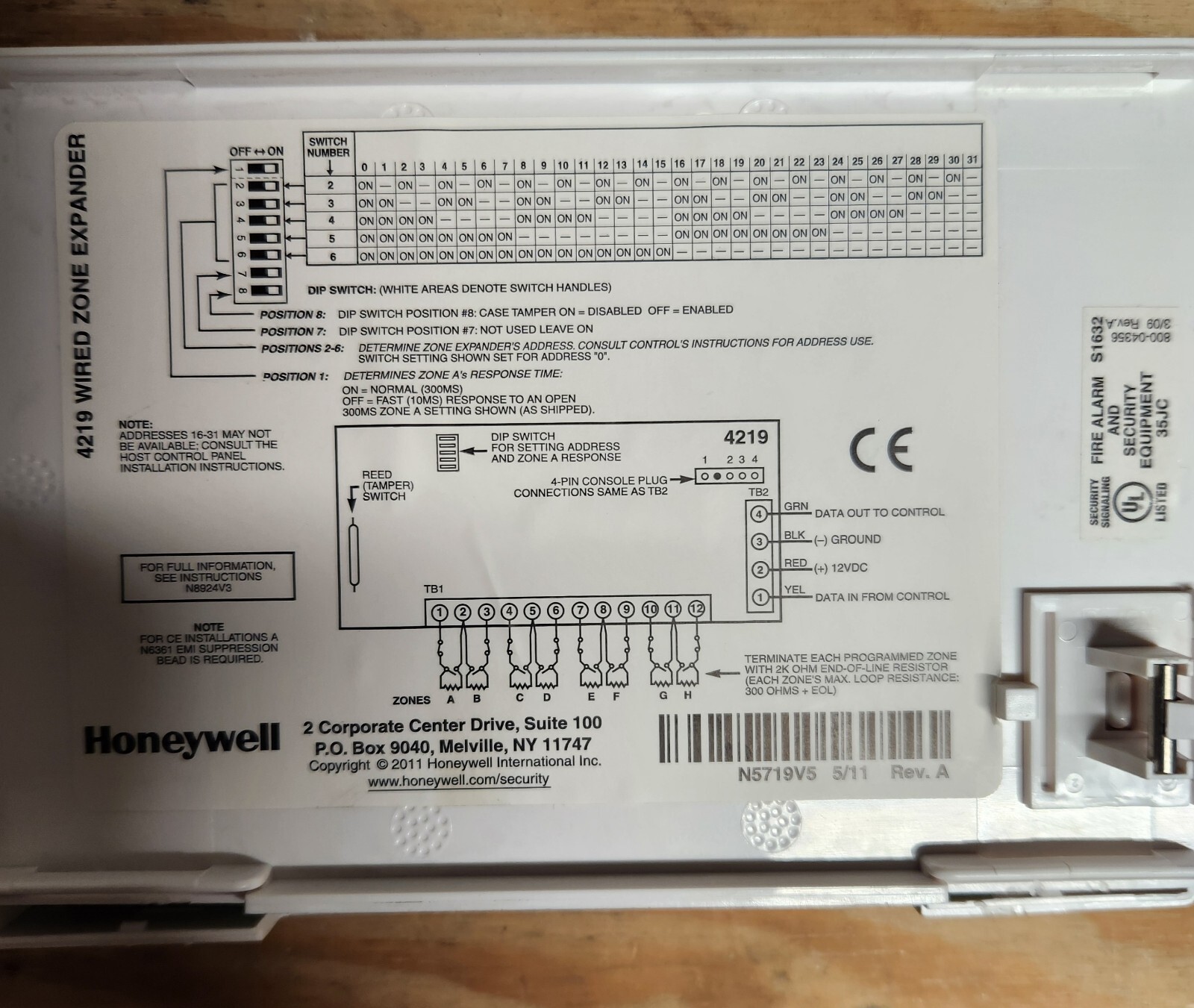 Honeywell 4219 8 Zone Wired Zone Expander Used CLEANED TESTED AND