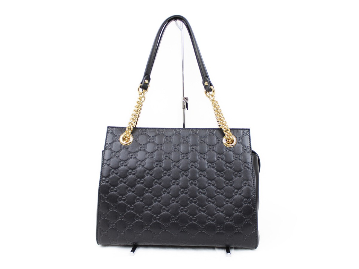 ○Gucci Gg Chain Tote 453773 Black Gold Metal Fittings Bag Ladies