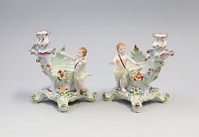 9987242-d Paar Porzellan Schalen Putto mit Leuchter Kerzenst&auml;nder H19cm