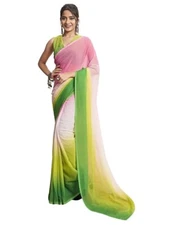 Indian Chiffon Saree With Unstitched Blouse Piece Party Wedding Wear For Women