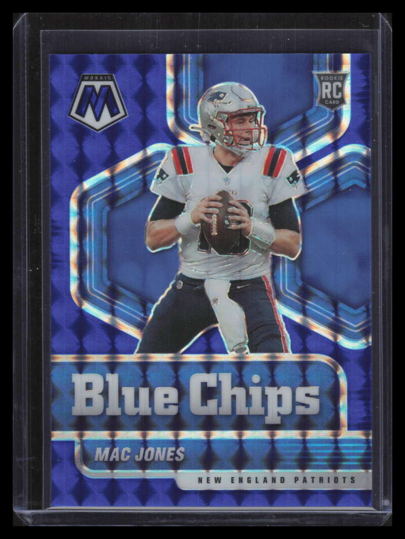 2021 Panini Mosaic Blue Chips Mosaic Blue Refractor 5 Mac Jones Rookie 75/99