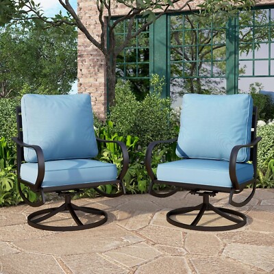 2 Piece Patio Furniture Sets Metal Swivel Sofa Chairs Patio Armchairs w/ Cushion