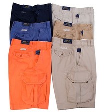 POLO RALPH LAUREN MEN'S CARGO SHORTS NAVY BLUE STONE KHAKI HUDSON TAN WHITE