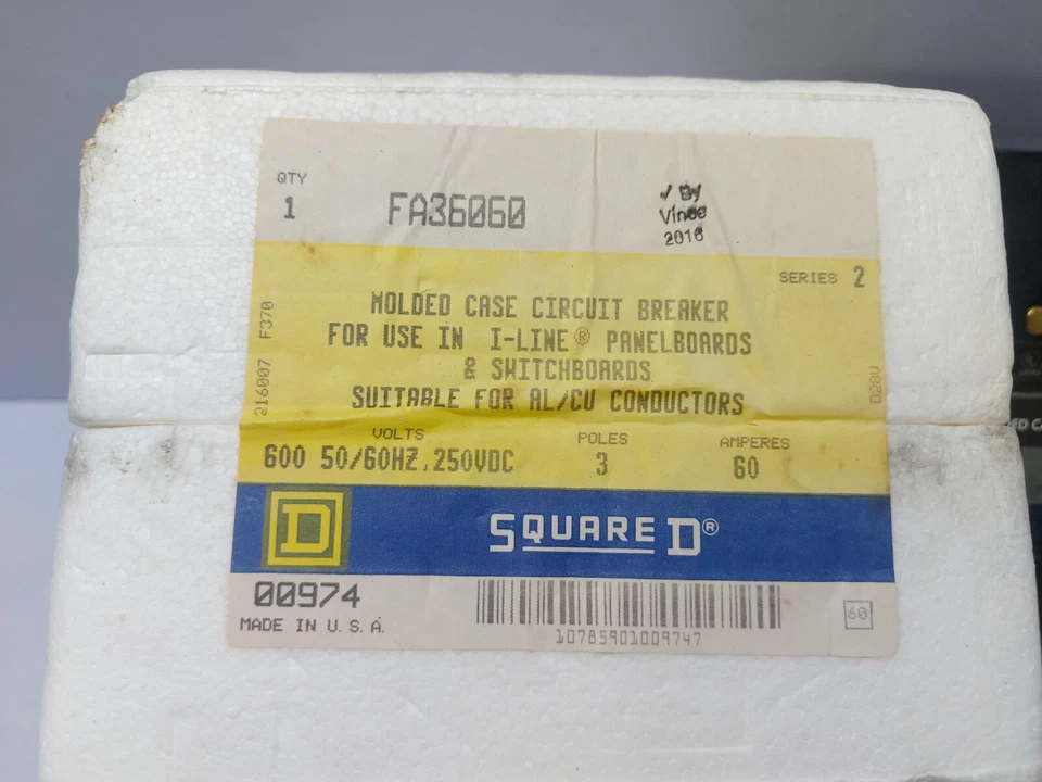 Disjoncteur À Boîtier Moulé Square D FA36060 60A 3 Pôles 600V 50/60HZ, 250VDC - Photo 2/4