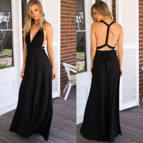 Maxi Vestido Damas Cóctel Fiesta Baile de graduación Vestido Cuello Halter Dama de honor Boda Largo* - Imagen 21 de 29