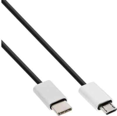 InLine  USB 2.0 Kabel, USB-C ST an Micro-B ST, schwarz/Alu, flexibel, 1m