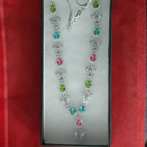 BEAUTIFUL NECKLACE WITH TOURMALINE PERIDOT AQUAMARINE TANZANITE 18" LONG IN BOX - Picture 3 of 8