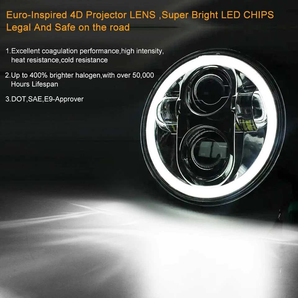 Lámpara de anillo alto/bajo de faros LED de 5,75 pulgadas 4 piezas para Oldsmobile Delta 88 1965-1975 Foto 3 de 4