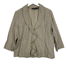 additions by chicos linen blend ruffled eyelet 3/4 sleeve jacket size 2 us large