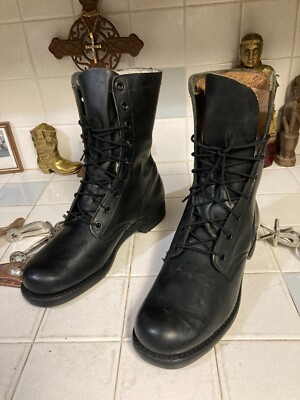 Vintage 1968 USA Black Leather Lace Up G.I. Military Combat Boots