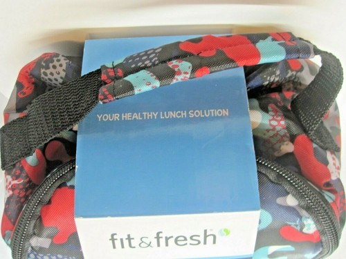 Lunchbox Kit Fit & Fresh Red JungIe Camo Insulated Carrier Ice Pack 2 Containers - Picture 6 of 7