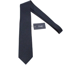 Drake's NWT Neck Tie in Navy with Light Blue/Orange/Green Geo Print 100% Silk