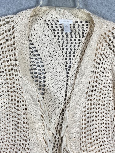 Chicos Damen Strickjacke 3 XL Elfenbein Häkel Fransen Boho Hippie - Bild 2 von 9
