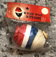 Wood Spinning Top in Cello Header Bag Vintage Original Wooden with String 1950's