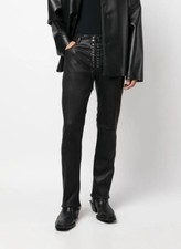 Men's Real Leather Bikers Pants Laces Up Front 5 Pockets Pants Laces Closure Fly