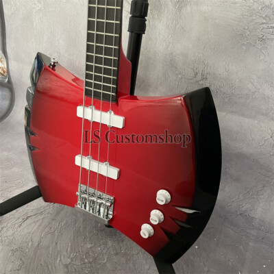 Custom Red Special Axe Bass Guitar Solid Body 4 String Chrome