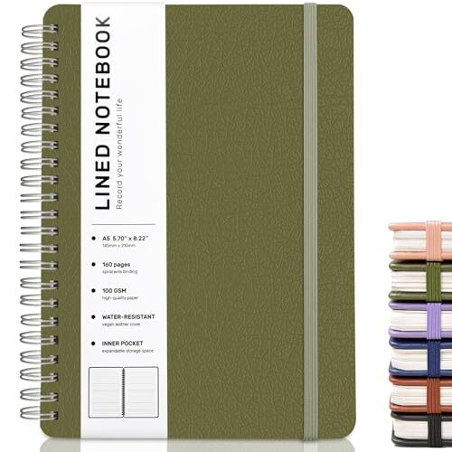 Lined Spiral Journal Notebook with 160 Pages, 8×5.7in, A5 Spiral Green