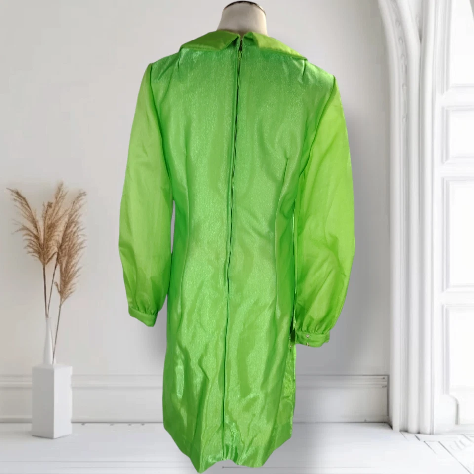 Винтажный 70-х бисером лайм зеленый мини-платье размер 10 чистый шар рукав Shift - Изображение 4 из 4