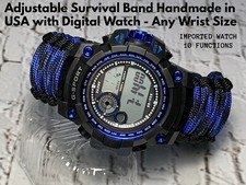 US Blue Camo Black Emergency Paracord Survival Bracelet 55mm Digital Watch