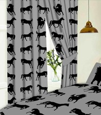 Image of Girls Equestrian Horses Horse Pony Lover Grey 66" x 72" Pencil Pleat Curtains