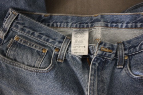 HARD TO FIND CARHARTT BLUE WORK JEANS SIZE 36 X 34 USED - Picture 7 of 8