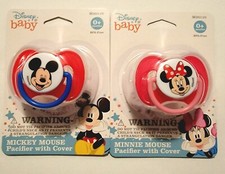 Disney Baby Pacifier With Cover Mickey And Minnie Mouse Pink And Blue Set Of 2