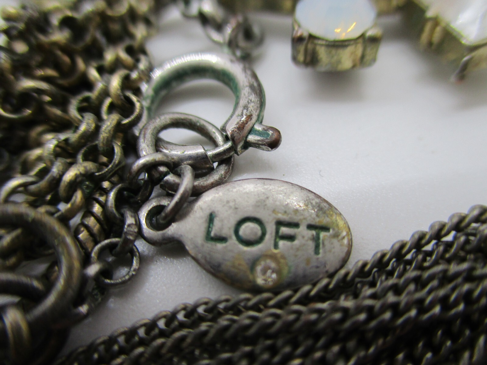 Signed LOFT Silver tone moonstone rhinestone tass… - image 4