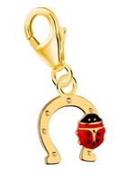 Charm AnhäNger Gold Hufeisen MarienkäFer 18K Vergoldet, Armband Karabiner