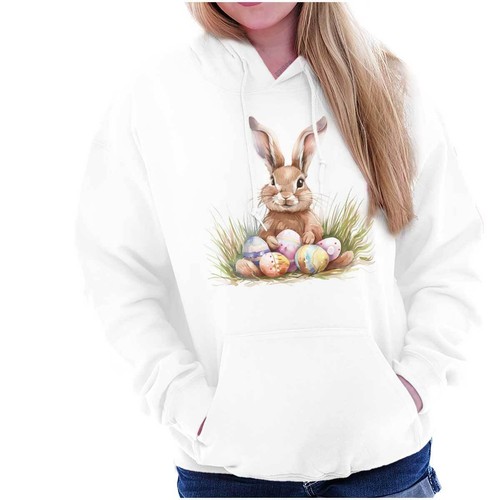 Cute Vintage Easter Bunny Spring Rabbit Eggs Womens Hooded Sweatshirts Hoodies - Picture 6 of 6