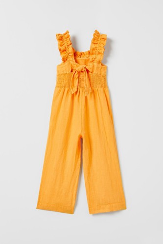ZARA KIDS GIRL RUFFLED LINEN JUMPSUIT ORANGE 1477/212 SZ 13-14 - Picture 4 of 5