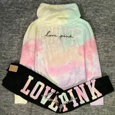 Victoria's Secret Pink Ombre Tie Dye Full Zip Hoodie + Leggings Set Sunset L 🌸
