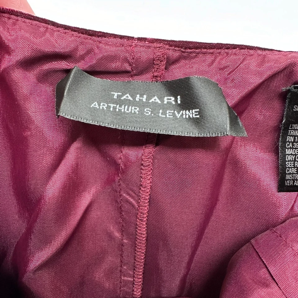 Tahari Arthur Levine Whimsigoth Y2K Velvet Sheer A-Line Skirt Size 4 Burgundy - Image 3 of 4