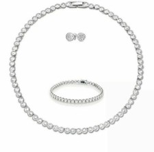 Tennis Necklace Earrings Rhodium Bridal Wedding Adult Bracelet Set Inspired 3pc
