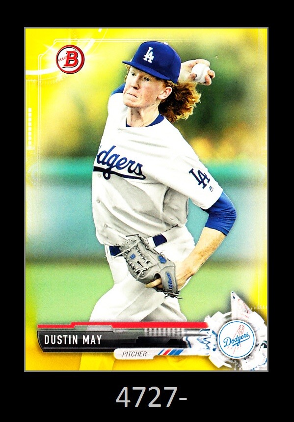 1-2017 BOWMAN PROSPECTS YELLOW PARALLEL DUSTIN MAY DODGERS SP
